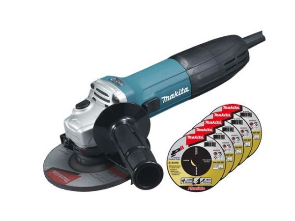 Одноручная углошлифмашина MAKITA GA 5030 X3 в кор. + 5 отрезных кругов(720 Вт, диск 125х22 мм, без регул. об.)