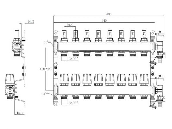 Коллекторная группа AVE136, 8 вых. AV Engineering(PRO серия Для теплого пола и водоснабжения)