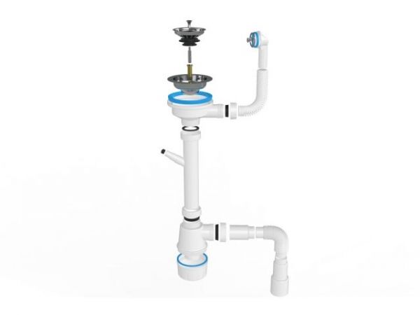 Сифон для кухни с круглым переливом, выпуск 3 1/2,  с гибкой трубой 1 1/2' - 40/50мм, AV Engineering