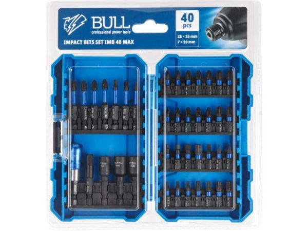 Набор бит ударных BULL Impact IMB 40 Max в кейсе(Торсионные, 58-62 HRC, 40 предметов)