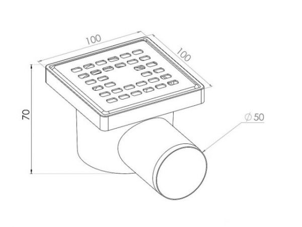 Сливной трап горизонтальный D 50, с сухим затвором, решетка нерж. 100х100 мм, AV Engineering