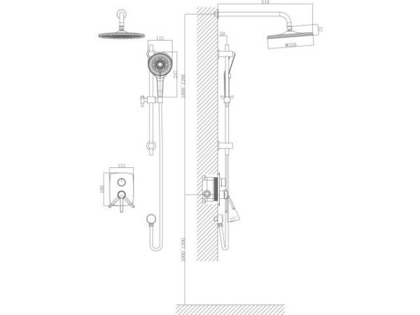 Душевая система (Lt) D35, серия Lotus хром, a-five(Встраиваемый, Излива нет, 1000 - 1200 мм.)