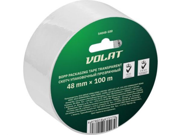 Скотч упаковочный прозрачный 48ммх100м ВОЛАТ(толщина 45мкм)