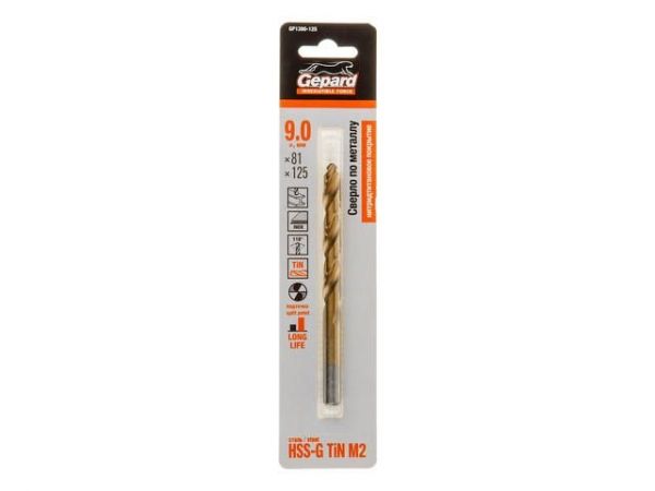 Сверло по металлу ц/х 9.0х81х125 мм HSS TIN GEPARD(нитридтитановое покрытие)