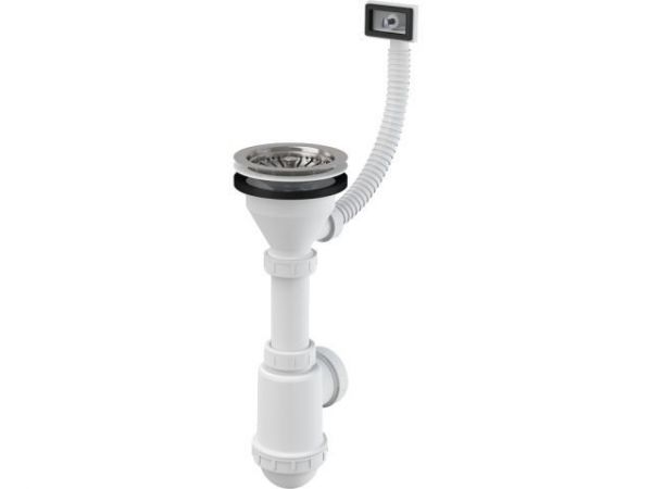 Сифон для мойки с нержавеющей peшeткой D115, гофропереливом, Alcaplast