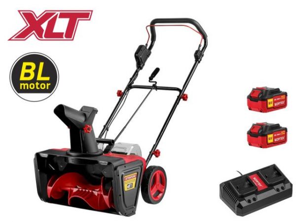 Снегоуборщик WORTEX CST 5036 в кор. ALL1 SET XLT БЕСЩЕТ., 36 В, ширина 50 см(2х4 Ач акб, 2 слот. 2 А з/у, глубина 25 см, дальность выброса 7 м, фары, с рег.желоба)