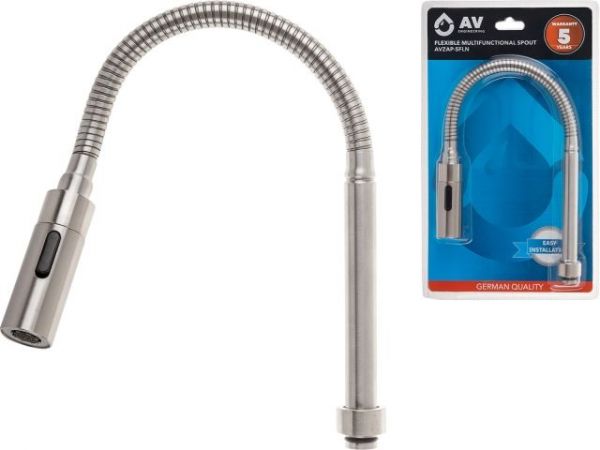 Излив гибкий с двухрежимной лейкой для смесителя, никель, AV Engineering(Диаметр подключения 3/4')