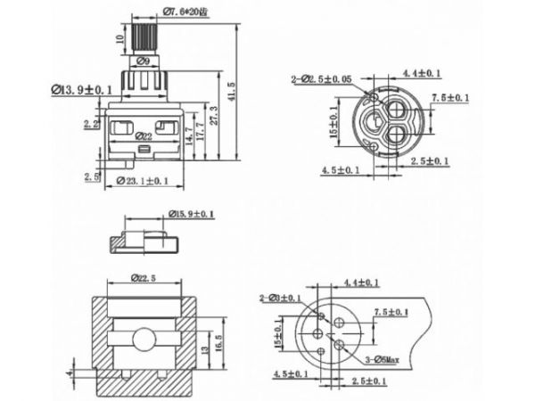 Картридж-дивертор D22 для смесителя, тип G, AV Engineering(3 выхода)
