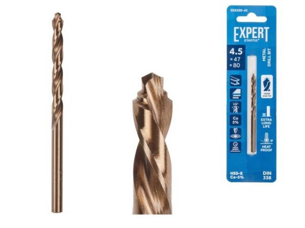 Сверло по металлу ц/х 4.5х47х80 мм HSS-Co EXPERT STARTUL(кобальт 5%)