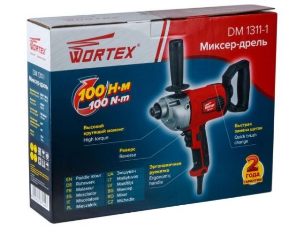 Миксер-дрель WORTEX DM 1311-1 в кор. 1100 Вт, 1 скор., M14. (Без насадки для смешивания,)