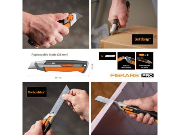 Нож с выдвижным, сменным лезвием 25мм CarbonMax FISKARS