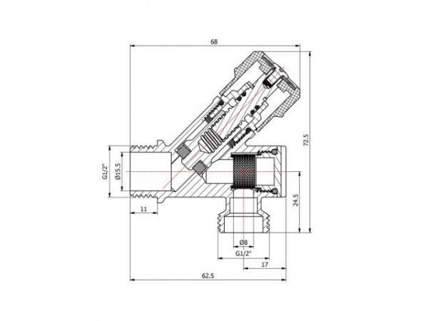 Кран вентильный угловой 1/2' нар. Х 3/4' нар. установочный ХРОМ для стир. машины с фильтром, AV Engi(Латунь, макс.  16 бар, макс.  110 °С)