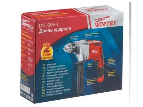 Дрель ударная WORTEX DS 1609-1 в кор. 900 Вт, 1 скор., 30 мм в дер.