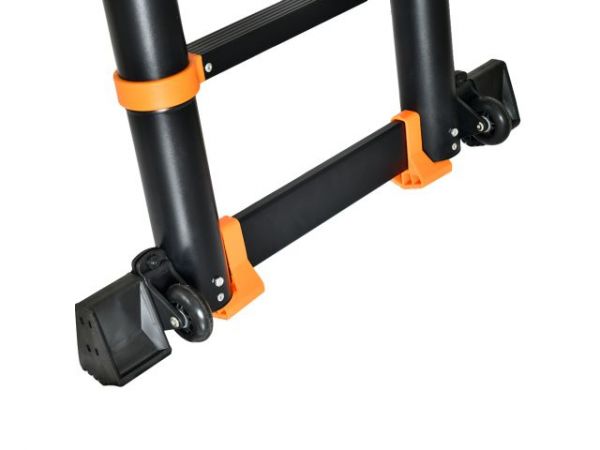 Лестница телескопическая 2-х секц. алюм. 410/820см, 2х10ступ. 28,8кг BLACK LINE STARTUL (ST9932-082)(усиленное шарнирное соединение, ширина ступени 8см, прорезиненные колеса и доп.стабилизаторы)