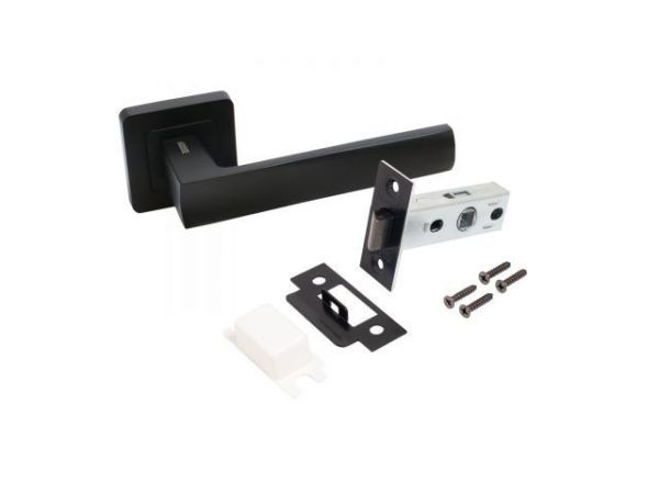 Комплект ручка и защелка АЛЛЮР АРТ 'КОЛОМБО'  BL+L45-8 BL (23150/S45) матовый черный  (20) (компл)
