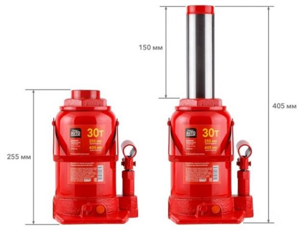 Домкрат гидравлический 30т бутылочный 255-405мм STARTUL AUTO (ST8018-30)(h min 255мм, h max 405мм)