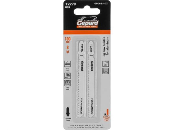 Пилка лобз. по алюминию T227D (2 шт.) GEPARD(пропил криволинейный, тонкий, быстрый рез)