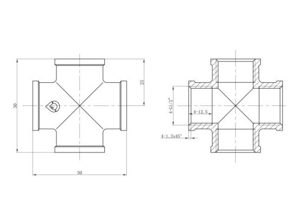 Крестовина 1/2' вн.-вн.-вн.-вн., AV Engineering (инд. упак.)(Латунь, макс.  16 бар, макс.  110 °С)