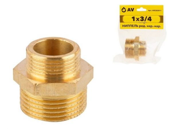 Ниппель ред. 1' нар. х 3/4' нар., AV Engineering (инд. упак.)(Латунь, макс.  16 бар, макс.  100 °С)