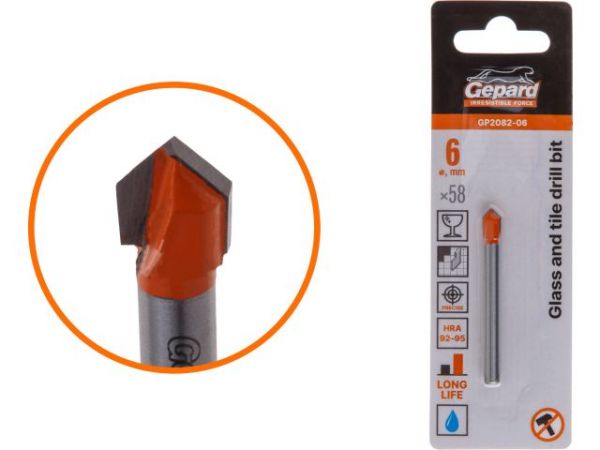 Сверло по кафелю/стеклу  6x58 мм ц/х GEPARD (GP2082-06)(по керамической плитке)