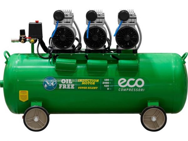 Компрессор ECO AE-100-OF1 безмасляный(420 л/мин, 8 атм, коаксиальный, безмасляный, ресив. 100 л, 230 В, 2,4 кВт)