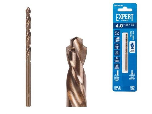 Сверло по металлу ц/х 4.0х43х75 мм HSS-Co EXPERT STARTUL(кобальт 5%)