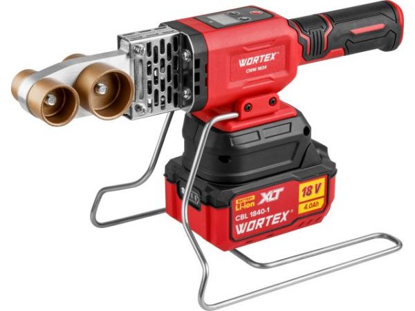 Сварочный аппарат для полимерных труб WORTEX CWM 1834 ALL1 XLT SET с акб и зу+3 насадки(300 Вт, 25-340 C, электронная регулировка.)