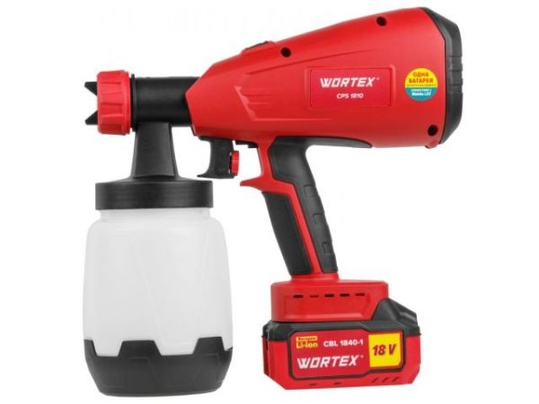 Краскораспылитель WORTEX CPS 1810 в кор. ALL1 XLT SET 18В, 1 акк., 4 Ач, 700 мл/мин, 1 л б(18 В, 1 акк., 4 Ач, ЗУ, 700 мл/мин, 1 л бак, 2.6 мм сопло, 50 DIN)