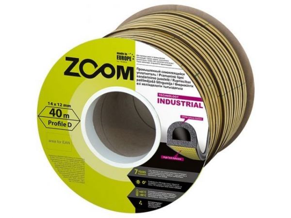 Уплотнитель гаражный 'D' 14ммх12мм белый сдвоенный профиль (2х20м) ZOOM INDUSTRIAL