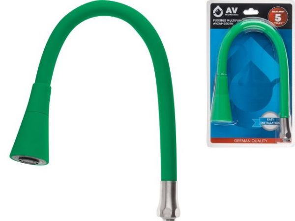 Излив гибкий с двухрежимной лейкой зелёный для смесителя, AV Engineering(Диаметр подключения 3/4')