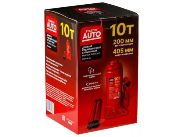 Домкрат гидравлический 10т бутылочный 200-405мм STARTUL AUTO (ST8018-10)(h min 200мм, h max 405мм)