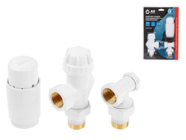 Комплект кранов осевой 1/2' для радиатора Белый, AV Engineering (инд. упак.)(M30x1.5)