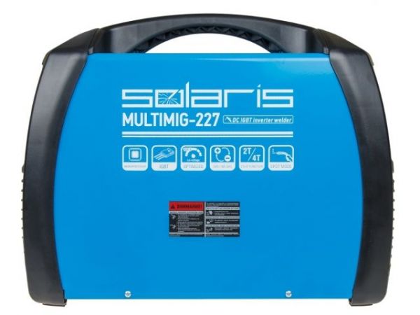 Полуавтомат сварочный Solaris MULTIMIG-227(230В; MIG/FLUX/MMA/TIG; евроразъем; горелка 3 м; смена полярности; 2T/4T/Spot)