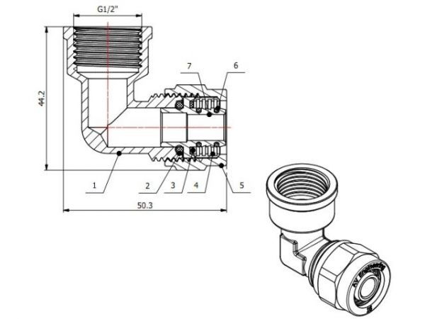 Колено 16(2.0) х 1/2' вн. для труб PEX, AV Engineering (инд. упак.)(для металлопластиковых и PEX труб)