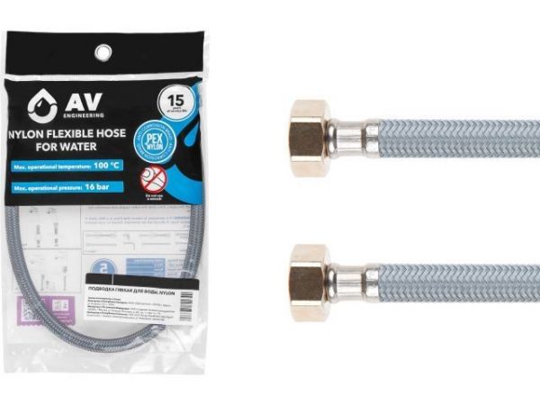 Подводка гибкая, Nylon, гайка 1/2' - гайка 1/2' 40см AV Engineering(16 Bar, 100°С, в пакете)