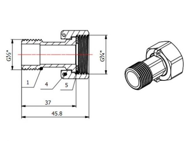 Узел присоединительный DN-15 х 37 (2 шт. в уп) AV Engineering(Латунь, макс.  10 бар, макс.  100 °С)