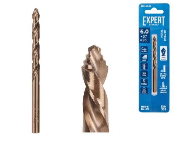 Сверло по металлу ц/х 6.0х57х93 мм HSS-Co EXPERT STARTUL(кобальт 5%)