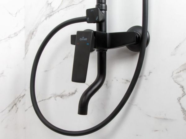 Душевая система (Lt) D35, серия Lily черный, a-five(На стену, короткий излив, роп. душ: вынос 405 мм, размеры 300х200 мм.)