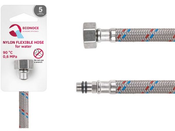 Подводка гибкая, Nylon, иголка м10 короткая - гайка 1/2' 120 см ECONOCE(6 Bar, 90°С)
