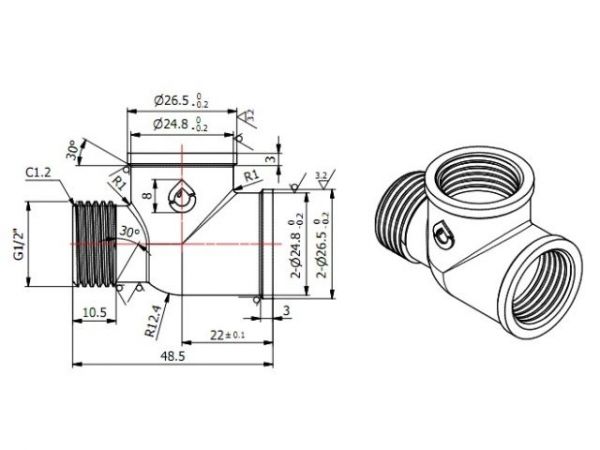 Тройник 1/2' вн.-вн.-нар., AV Engineering (инд. упак.)(Латунь, макс.  16 бар, макс.  110 °С)