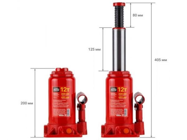 Домкрат гидравлический 12т бутылочный 200-405мм STARTUL AUTO (ST8018-12)(h min 200мм, h max 405мм)