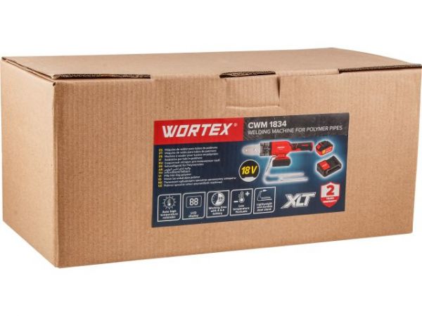 Сварочный аппарат для полимерных труб WORTEX CWM 1834 ALL1 XLT SET с акб и зу+3 насадки(300 Вт, 25-340 C, электронная регулировка.)