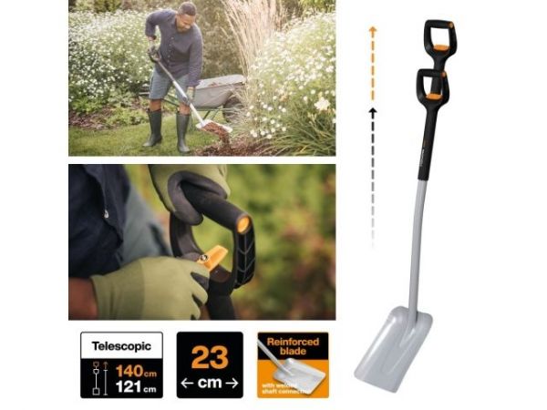 Лопата совковая телескопическая Xact FISKARS(возможные длины: 120,8-140 см)