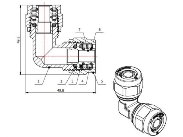 Колено 16(2.0) для труб PEX AV Engineering(для металлопластиковых и PEX труб)