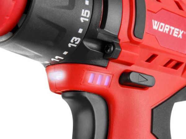 Дрель-шуруповерт WORTEX BD 1215 LiSET в чем. + 2 насадки, 12 В, 30 Н*м, 2х1.5 А*ч, БЗП 10 мм(Быстросъемный патрон, шурупы до 6 мм)