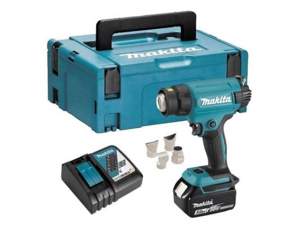 Термовоздуходувка Makita LXT 18В в кейсе(18В, 550 град, 2 скорости,6 режимов, кейс MakPac ,насадки 5.0Ач х1,з/у)