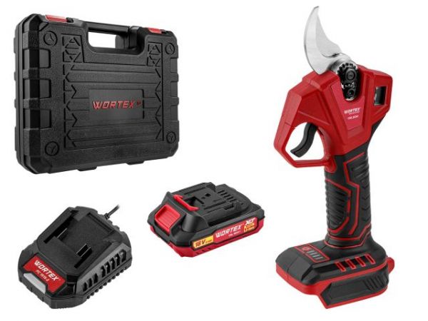Аккум. секатор WORTEX CBS 2030 в чем. ALL1 SET, БЕСЩЕТ., 18 В, ветки до 28 мм(3 ступени регулировки, 0,76 кг)