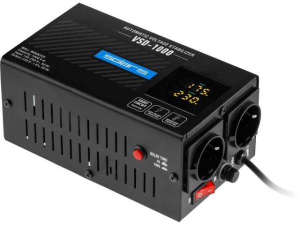 Стабилизатор напряжения Solaris VSD-1000(1000 В*А; 140-260 В; 2 розетки; настенный монтаж)