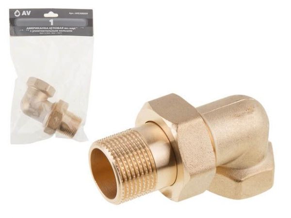 Американка угловая 1' вн.-нар., AV Engineering (инд. упак.)(с уплотнительным кольцом)