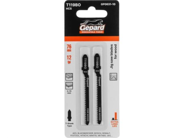 Пилка лобз. по дереву T119BO (2 шт.) GEPARD(пропил криволинейный, тонкий, для базовых работ)